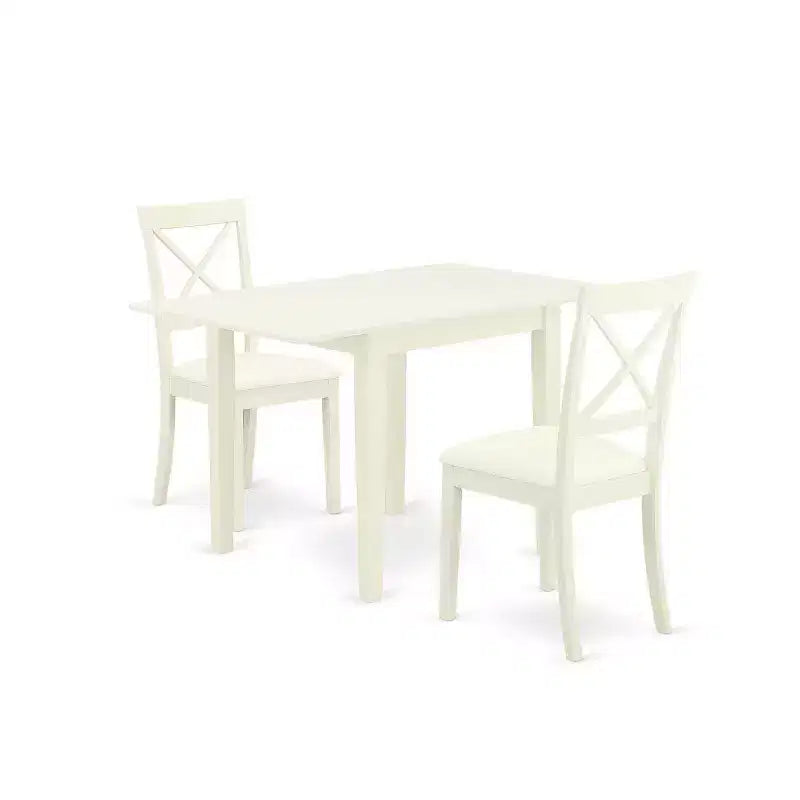HomeStock 3-Piece Linen White Finish Solid Wood Top Dining Table Set