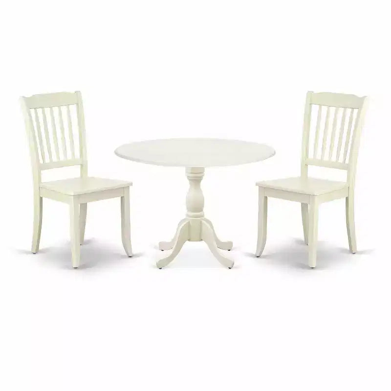 3-Piece Linen White Finish Solid Wood Top - Dining Room Set - Seats 4