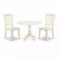 3-Piece Linen White Finish Solid Wood Top - Dining Room Set - Seats 4