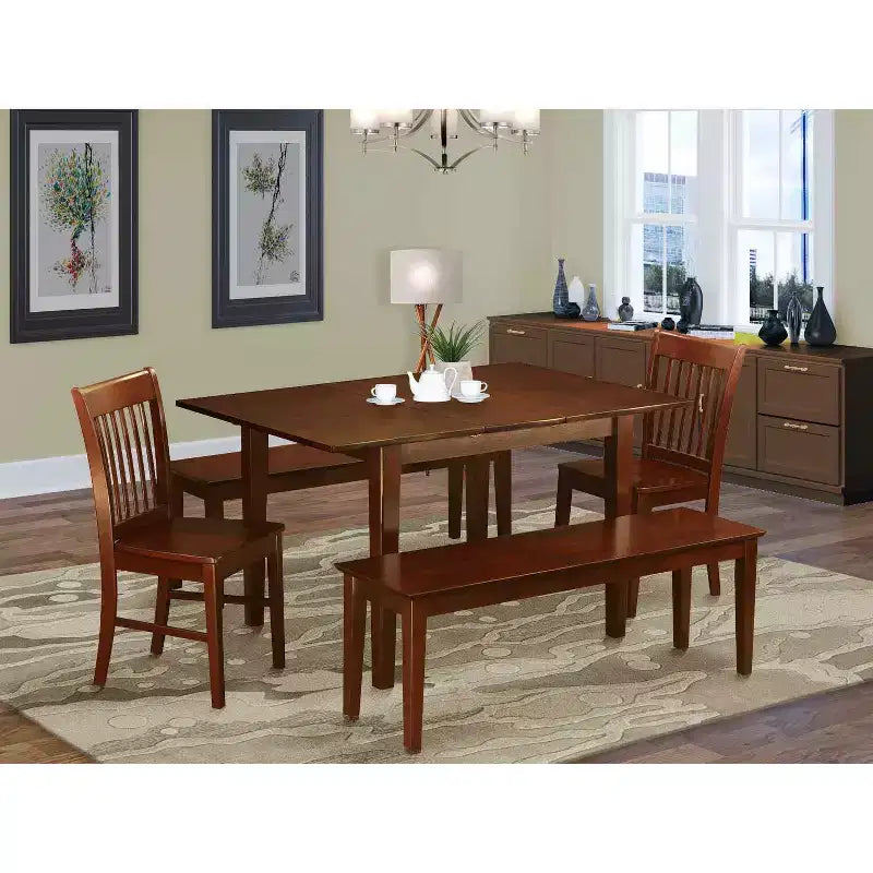 Ensemble de salle à manger côtier - Table, chaises et banc pour petites cuisines