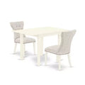 HomeStock 3-Piece Linen White Finish Rectangular Solid Wood Top With Dropleaf Dining Table Set