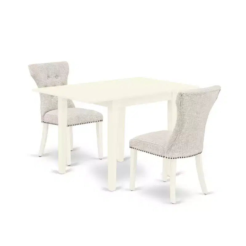HomeStock 3-Piece Linen White Finish Rectangular Solid Wood Top With Dropleaf Dining Table Set