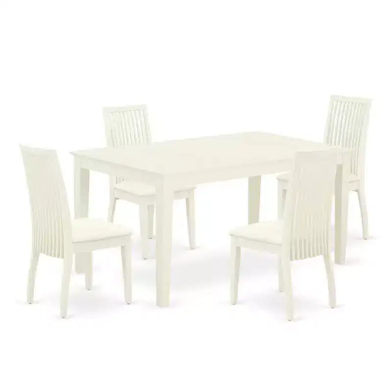 5-Piece Linen White Finish Solid Wood Top - Dining Room Set - Seats-4