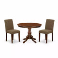 3-Piece Mahogany Finish Solid Wood Top-Dining Room Set with High Back-Seats 4