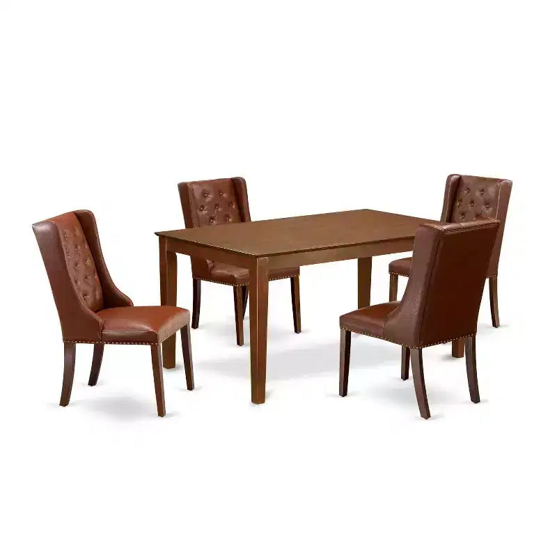 5-Piece Mahogany Finish Solid Wood Top Rectangular Button Tufted Dining Room Set (Seats-4)