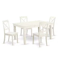 5 Piece Dinette Set - Rectangle Table with Leaf & 4 Chairs - 42x60 Inch - Linen White