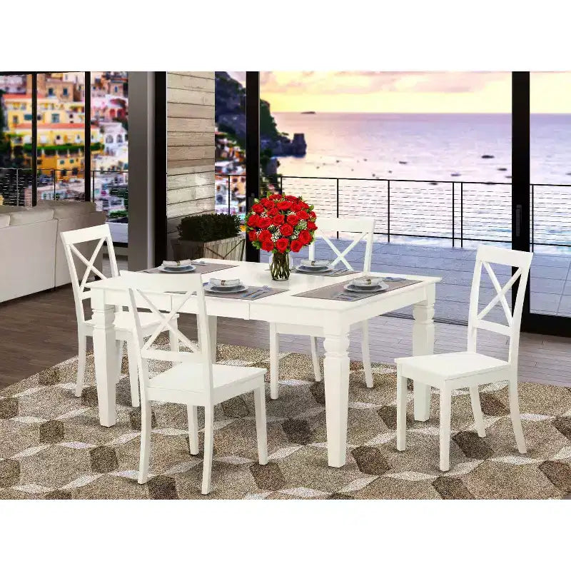 Ensemble de salle à manger 5 pièces - Table rectangulaire avec rallonge et 4 chaises - 42x60 pouces - Blanc lin