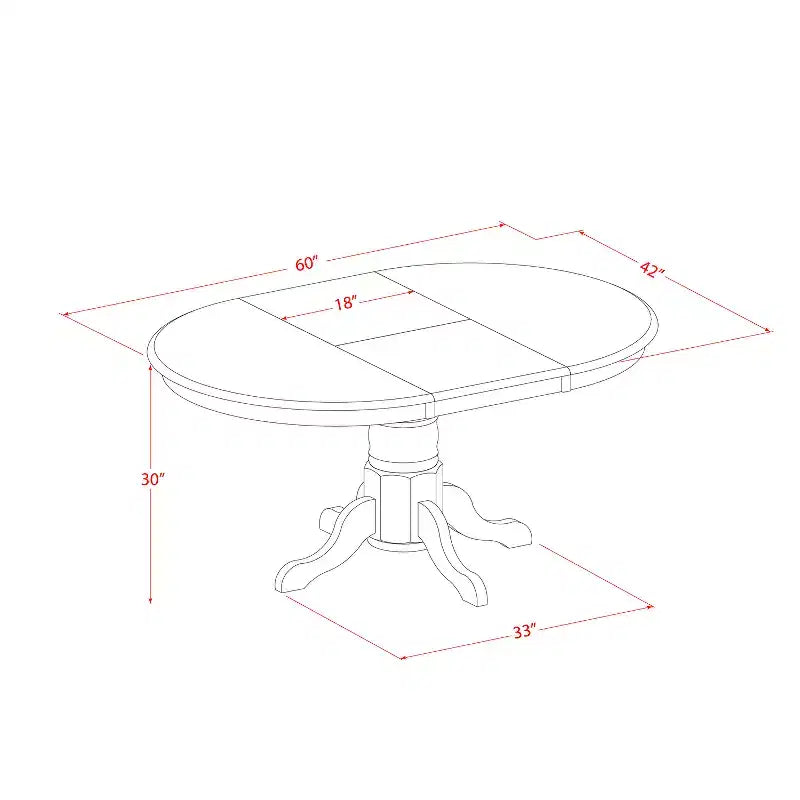 Ensemble de salle à manger ovale 5 pièces avec plateau en bois massif finition marron selle et 4 chaises avec