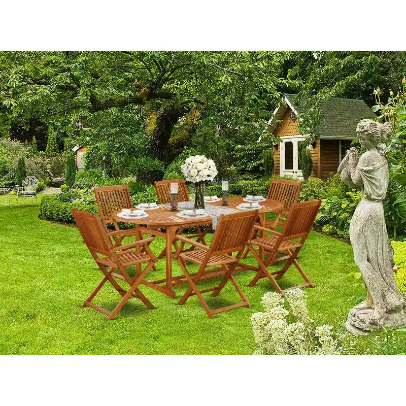 Table à manger HomeStock 7 pièces en bois massif finition chêne naturel avec 6 chaises
