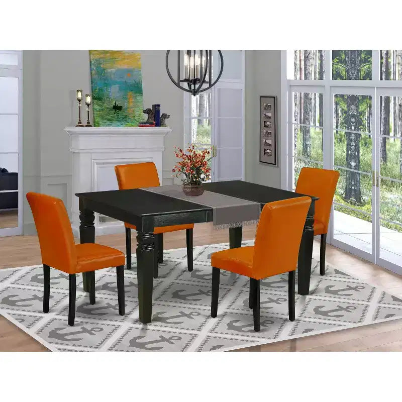 Ensemble de cuisine pour chalet côtier - Table rectangulaire 5 pièces avec rallonge et 4 chaises Parsons - Pieds noirs