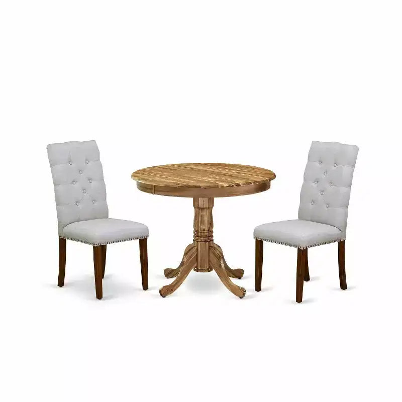 HomeStock 3-Pc Natural Oil Finish Solid Wood Top - Round Dining Room Set - Seats 4