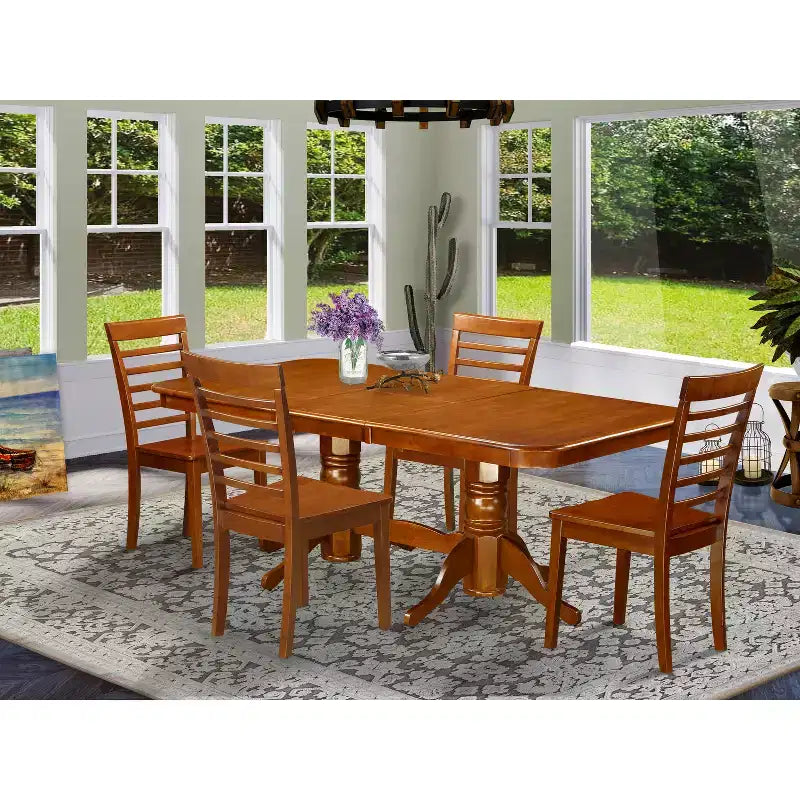Ensemble Table et Chaises Salle à Manger Cuisine - Marron Selle - Rallonge Intégrée