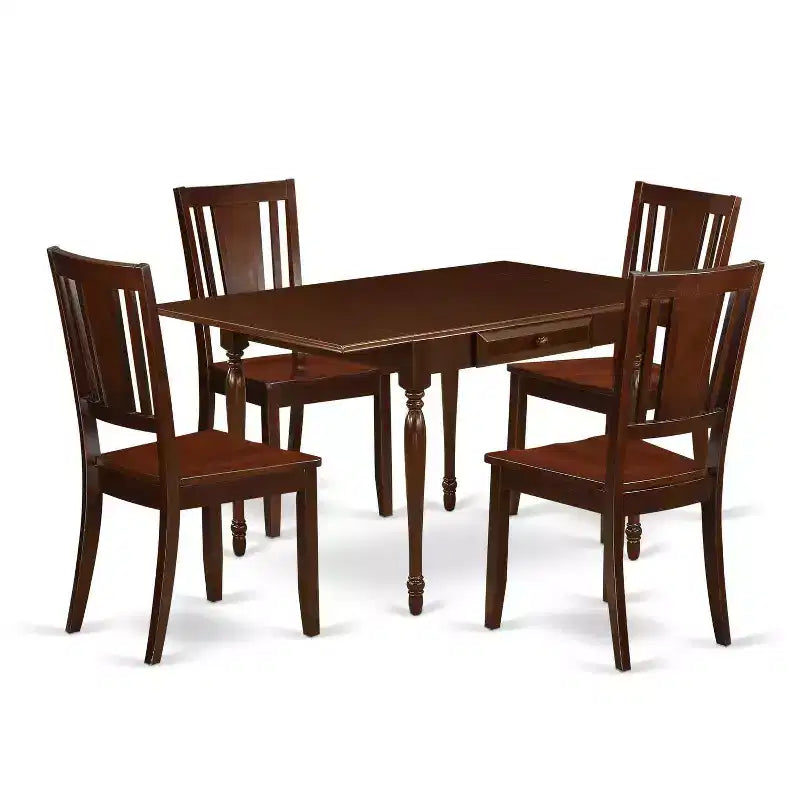 HomeStock 5-Pc Mahogany Finish Solid Wood Top-Dining Room Set with Dropleaf-Seats 4