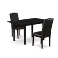 HomeStock 3-Piece Black Finish Rectangular Solid Wood Top with Butterfly Leaf Dining Table Set