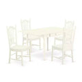 HomeStock 5-Pc Linen White Finish Solid Wood Top - Dining Room Set with Dropleaf - Seats 4