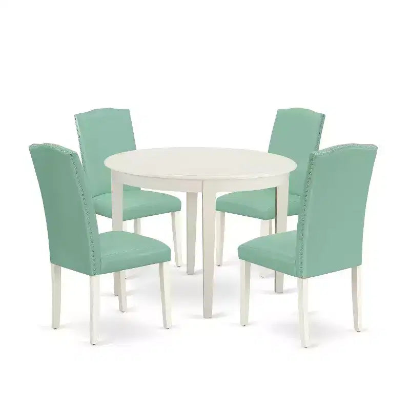Round Kitchen Table Set 5 Piece - 42 Inch Table & 4 Parsons Chairs - Rustic Dining Room Set