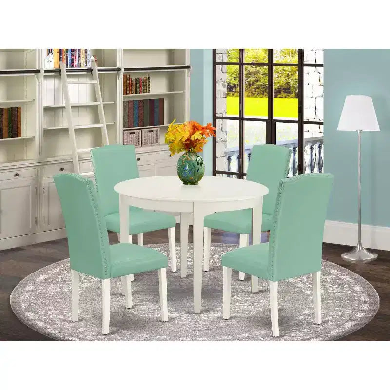 Ensemble de salle à manger rustique 5 pièces avec table ronde de 42 pouces et 4 chaises Parsons