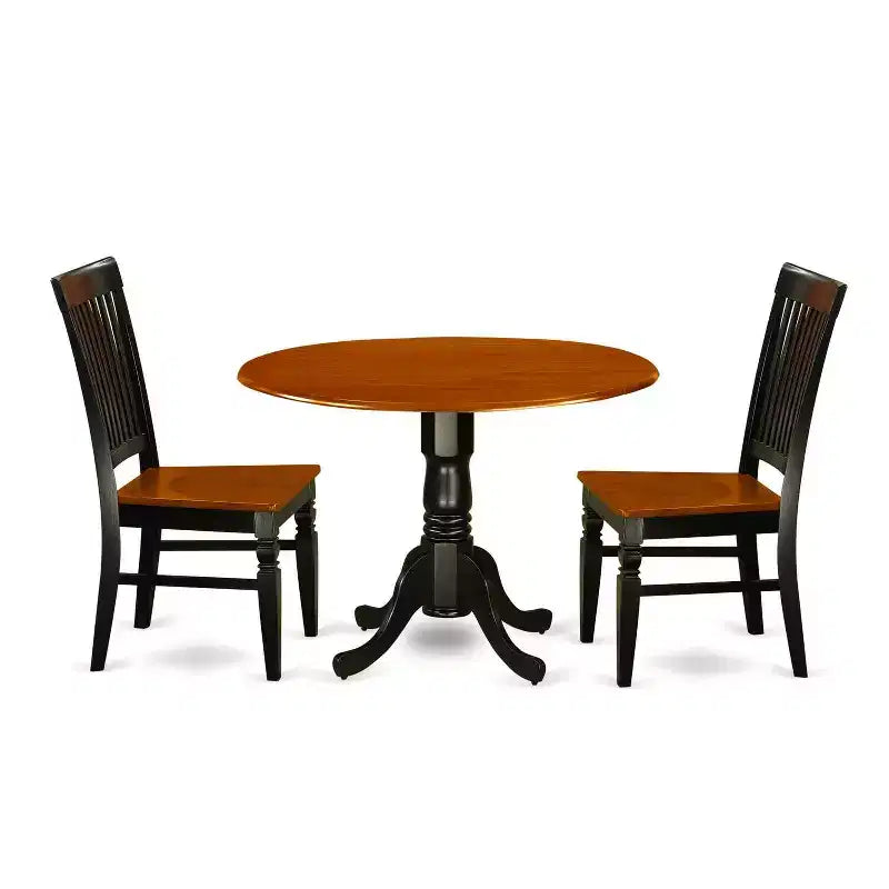 3-Piece Black and Cherry Finish Solid Wood Top - Dining Room Set - Seats 4