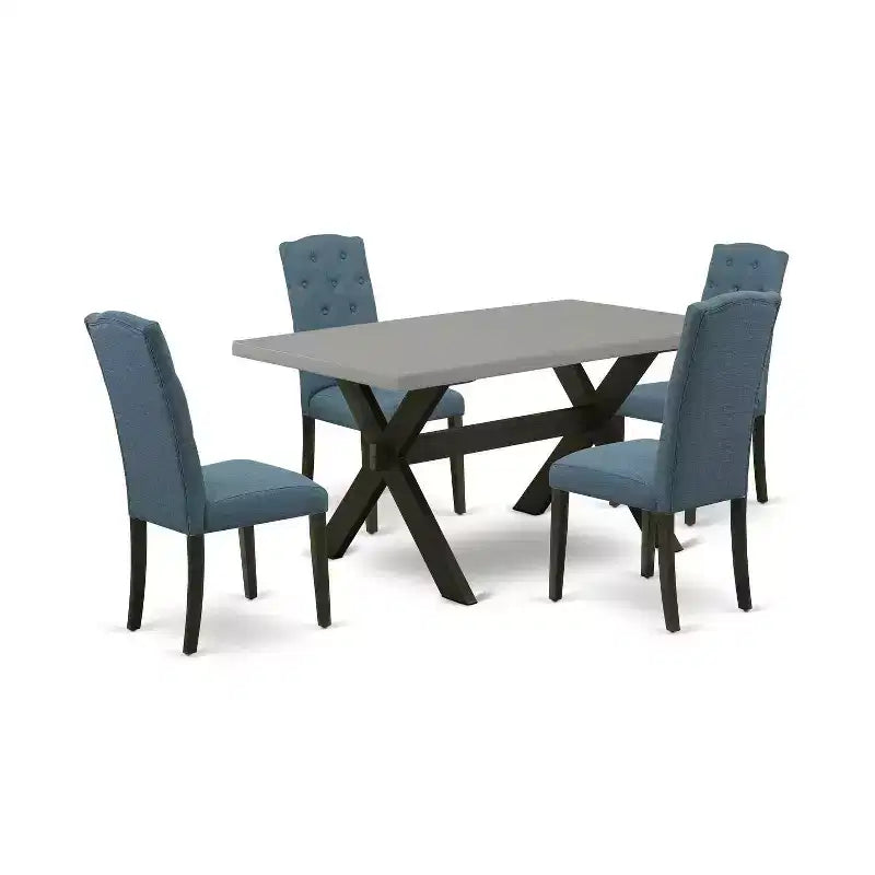 HomeStock 5-Piece Natural Oak Finish Solid Wood Top Dining table with 4 Chairs