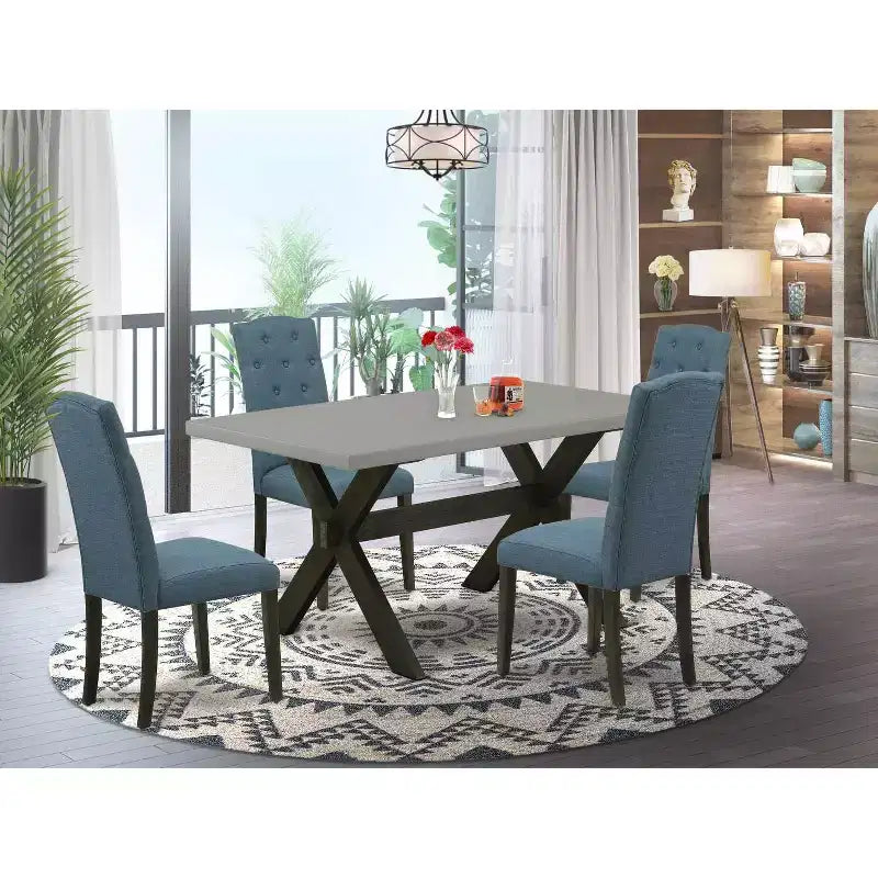 Ensemble de salle à manger HomeStock 5 pièces, table avec plateau en bois massif finition chêne naturel et 4 chaises
