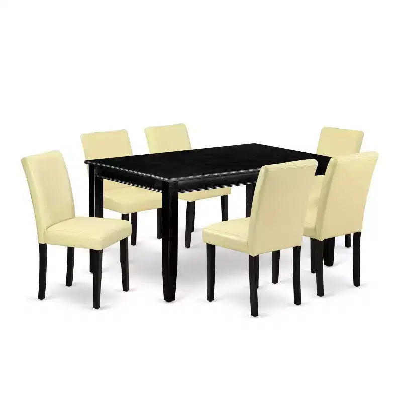 Rectangular Dining Set 7Pc - Parsons Chairs, 60 Inch Table, Modern PU Leather, Stylish Dining Room Furniture