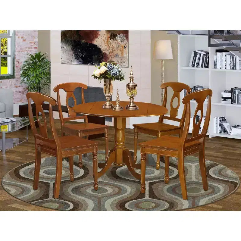 Ensemble de salle à manger côtier - Ensemble de salle à manger 5 pièces - Table ronde avec chaises - Fini brun selle