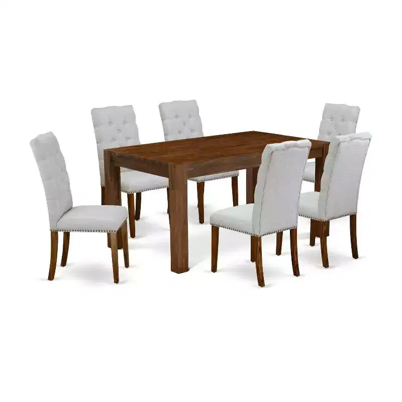 7-Piece Rectangle Natural Oak Finish Solid Wood Top Dining Table with 6 Parson Chairs with