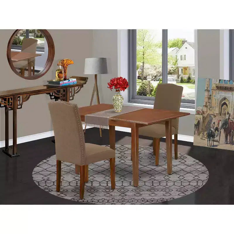 Ensemble dînette de campagne française - Table rectangulaire 3 pièces et 2 chaises - Table 48/60 avec rallonge papillon