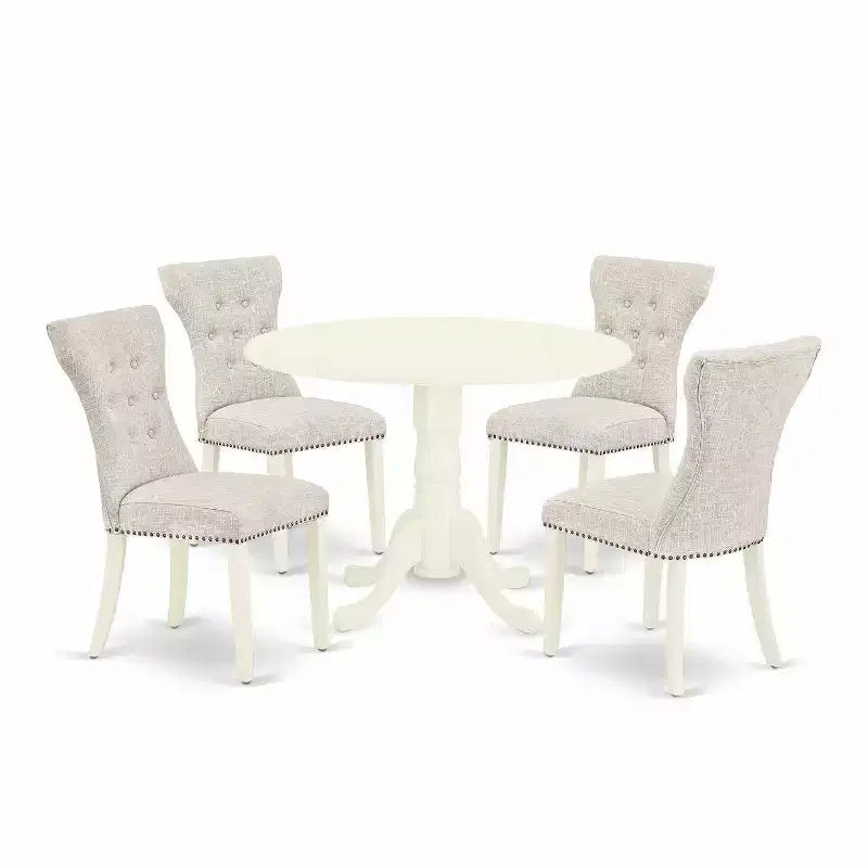HomeStock 5-Piece Round Buttermilk & Cherry Finish Solid Wood Top Dining Table with 4 Parson Chair