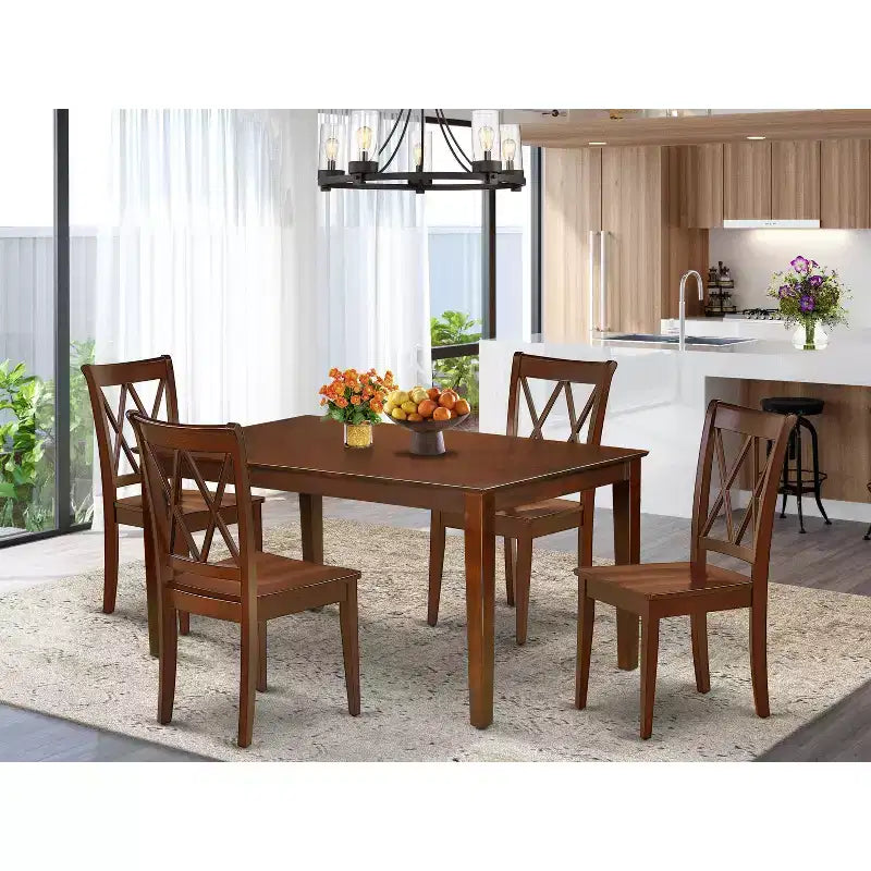 Ensemble de salle à manger rectangulaire - Ensemble table et chaises 5 pièces - Table de cuisine rustique de style ferme