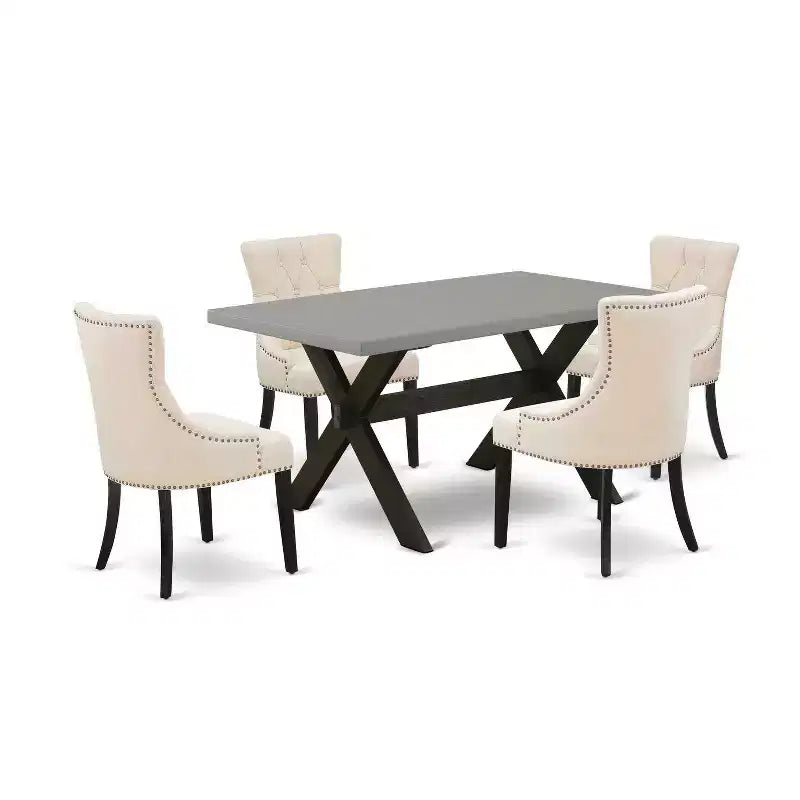 HomeStock 5-Piece Rectangle Natural Oak Finish Solid Wood Top Dining Table with 4 Parson Chair