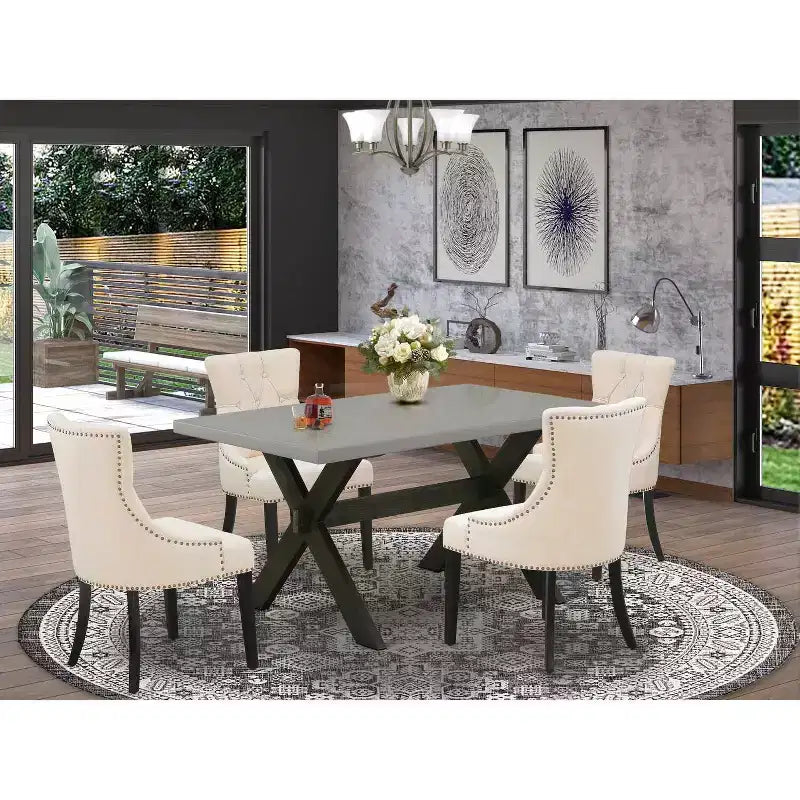 HomeStock Table à manger 5 pièces rectangulaire en bois massif finition chêne naturel avec 4 chaises Parson