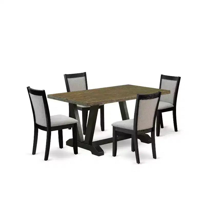 HomeStock 5-Piece Distressed Jacobean Finish Solid Wood Top Dining table with 4 Chairs