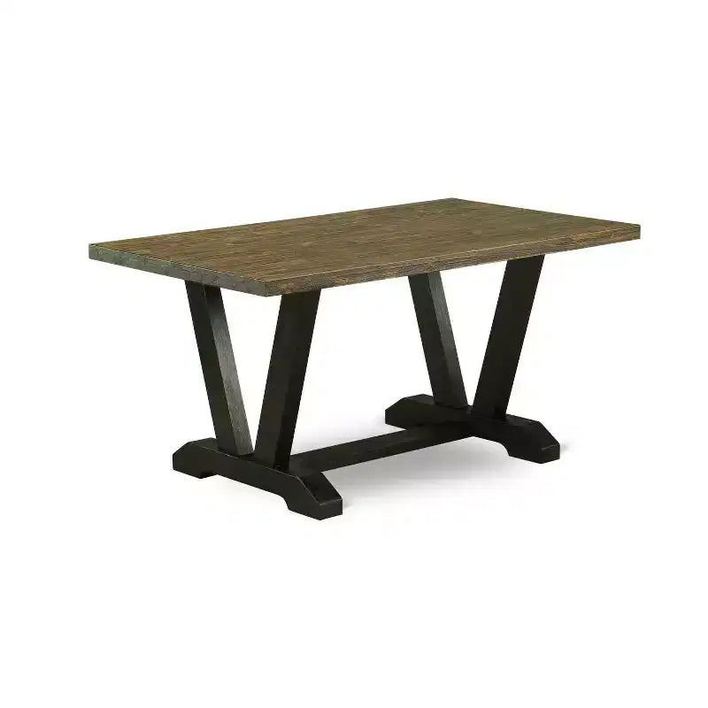 Table à manger 5 pièces en bois massif HomeStock avec plateau finition jacobine vieillie et 4 chaises