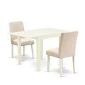 3-Piece Linen White Finish Solid Wood Top Dining Table Set