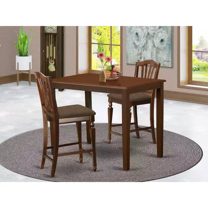 Superbe ensemble de salle à manger hauteur comptoir - 5 pièces Table et tabourets de bar - Finition acajou moderne