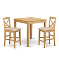 HomeStock 3-Piece Natural Brown Oak Finish Solid Wood Top Counter Height Dining Table Set
