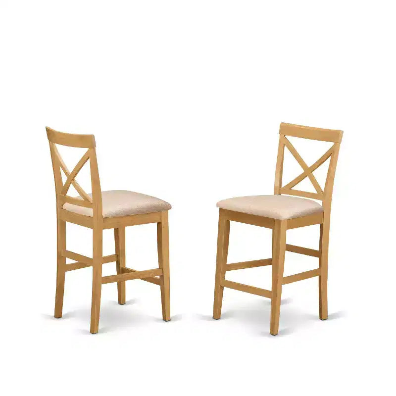 Ensemble de salle à manger 3 pièces HomeStock avec table de hauteur comptoir et plateau en bois massif finition chêne marron naturel