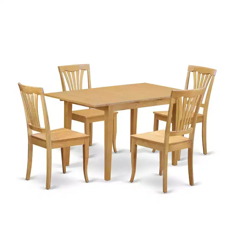 HomeStock 5-Piece Rectangle Natural Oak Finish Solid Wood Top Dining Table with 4 Chairs