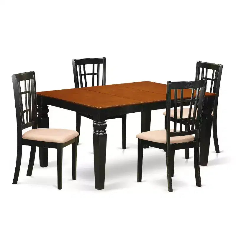 HomeStock 5-Piece Black and Cherry Finish Solid Wood Top Dining table with 4 Chairs