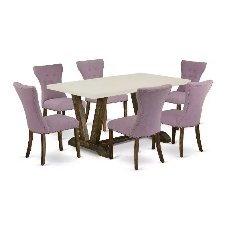 HomeStock 7-Piece Multi-Color Solid Wood Top-Rectangular Button Tufted Upholstered Dining Room Set-Seats 4