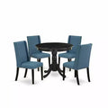 HomeStock 5-Piece Round Wirebrushed Black Finish Solid Wood Top Dining table with 4-Chairs