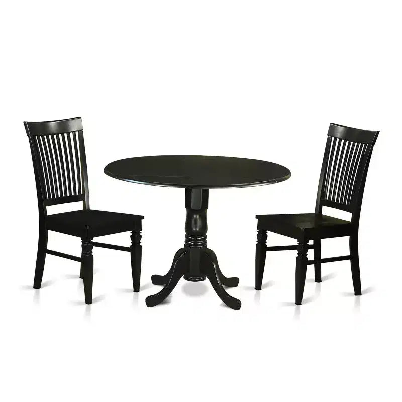 HomeStock 3-Pc Black Finish Solid Wood Top - Dining Room Set - Seats 4