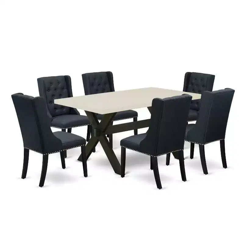 HomeStock 7-Piece Rectangle Natural Oak Finish Solid Wood Top Dining Table with 6 Parson Chairs