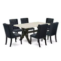 HomeStock 7-Piece Rectangle Natural Oak Finish Solid Wood Top Dining Table with 6 Parson Chairs