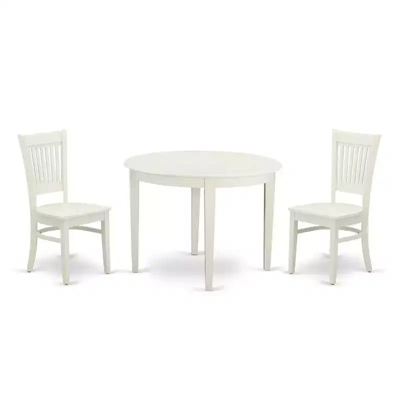 3-Piece Kitchen Table Set with Dining Chairs - Round Wood Table & Mid Century Style - Linen White Finish