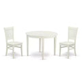 3-Piece Kitchen Table Set with Dining Chairs - Round Wood Table & Mid Century Style - Linen White Finish