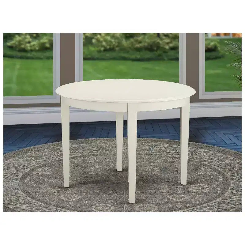 Ensemble de salle à manger 3 pièces avec chaises - Table ronde en bois et style Mid-Century - Fini blanc lin