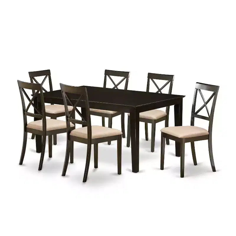 Dining Room Table Set with 6 Chairs - Solid Wood Kitchen Set - Cappuccino Finish - Expandable Leaf Table