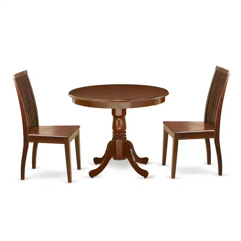 Mountain Lodge Dining Set 36 Inch Table & 2 Wood Chairs - Rustic Farmhouse Kitchen Furniture